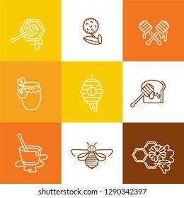 Logotipos de ilusión y plantillas de diseño o insignias. Etiquetas y etiquetas de miel ecológica y ecológica con abejas. Estilo lineal