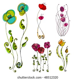 vector set of illustrated cute flowers