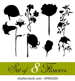 vector set of illustrated cute flower's silhouettes for your spring design