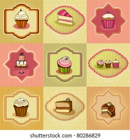 vector set of illustrated cute retro cake cards