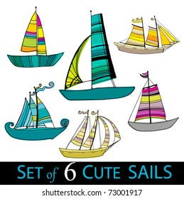 vector set of illustrated cute sailing boats | eps8