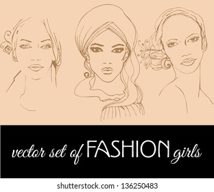 vector set of illustrated elegant stylized fashion models
