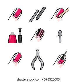 Vector set of illustrated icons for manicure beauty salons isolated on white background.
