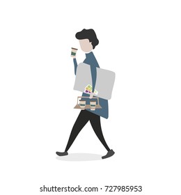 Conjunto vetorial de pessoa ilustrada andando com cafés
