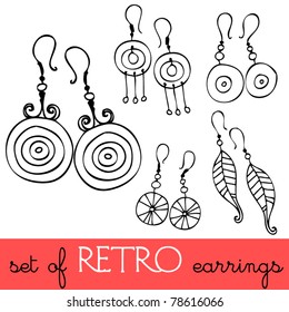 vector set of illustrated retro earrings