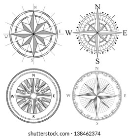 Vector set illustration of abstract artistic detailed drawings compass for area map.