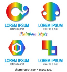 Vector set illustration of abstract geometric rainbow elements logo