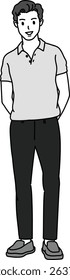 Vector set of illustration, Adult male in casual look, drawing in monotone cartoon, minimal style, black mark drawing	