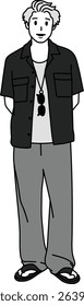 Vector set of illustration, Adult male in casual look, drawing in monotone cartoon, minimal style, black mark drawing	