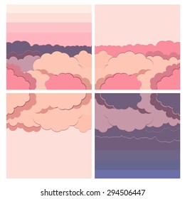 vector set illustration background water and cloud in different nuance colors in flat style