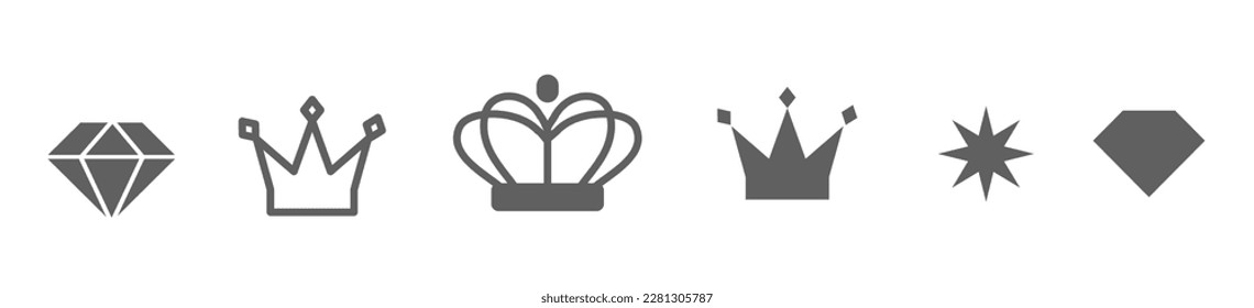 Vector set of illustration of beautiful jewelry on white color background. Flat line art style design of crown, diamond, star for web, banner, poster, print - Shutterstock ID 2281305787