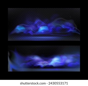 Vector set illustration of blue abstract smoke background with glowing particles. Smoke effect. Futuristic design. Eps 10