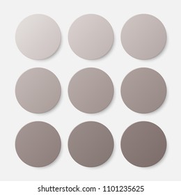 Vector set of illustration of brown paper circle notes. Empty label round sticker, tag. Blank templates of a price tags. Mockup for your business presentation. Abstract background, banner, card.
