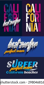 vector set illustration of a California surfing design for t-shirts, vintage design