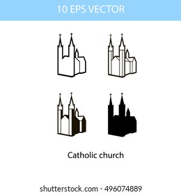 Vector set illustration of catholic church, vector eps 10 icons