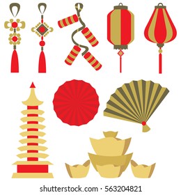 Vector set illustration of Chinese gold and red symbol
