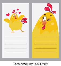 Vector set illustration for Christmas and New Year. Yellow Rooster in love. Poster, postcard, invitation. 