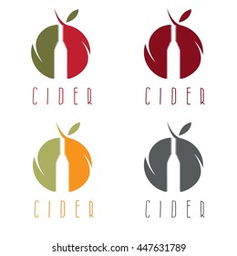 vector set  illustration of cider with apple and bottle