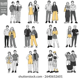 A vector set of illustration couples, Valentine's Day, young age lovers, love at school, people in a relationship, cute friend, lovely mood, Dating
