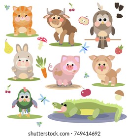 vector set illustration of cute animals on white background