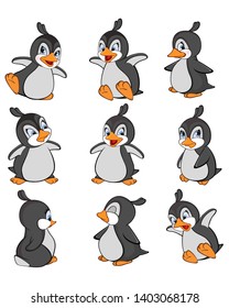 Vector Set Illustration of a Cute Cartoon Character Penguin for you Design and Computer Game. 