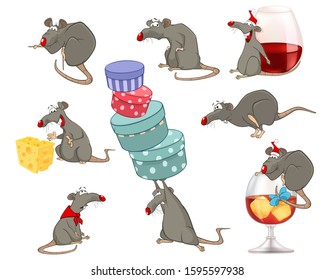 Vector  Set Illustration of  Cute Cartoon Character Rat for you Design and Computer Game.