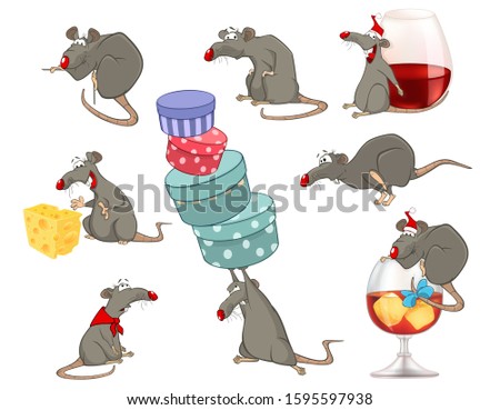 Vector  Set Illustration of  Cute Cartoon Character Rat for you Design and Computer Game.