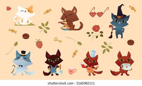 Vector set of illustration with cute cats characters
