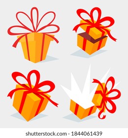 Vector set of illustration of different gift box with ribbon on light background