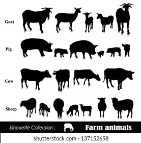 Vector set illustration: farm animals isolated on white