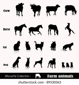 Vector set illustration: farm animals isolated on white