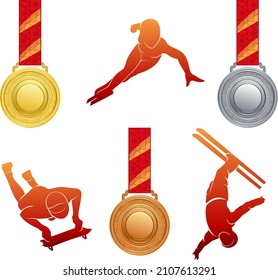 Ilustración del conjunto de vectores. Medallas de oro, plata y bronce. Anuncios, carteles, pegatinas, banners web, carteles. Aislado sobre un fondo blanco