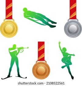 Ilustración del conjunto de vectores. Medallas de oro, plata y bronce. Anuncios, carteles, pegatinas, banners web, carteles. Aislado sobre un fondo blanco