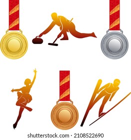 Ilustración del conjunto de vectores. Medallas de oro, plata y bronce. Anuncios, carteles, pegatinas, banners web, carteles. Aislado sobre un fondo blanco