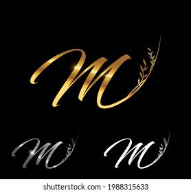 A Vector Set Illustration of Golden Letter M Monogram Initial Sign