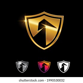 Un conjunto de vectores Ilustración de la señal del vector Escudo dorado