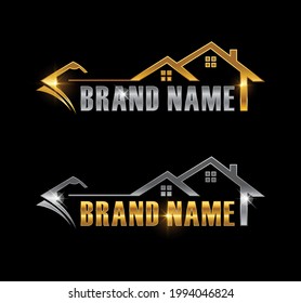 A vector Set Illustration of Golden and Silver Home and Money Sign