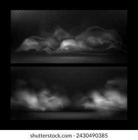 Vector set illustration of gray abstract smoke background with glowing particles. Smoke effect. Futuristic design. Eps 10