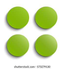 Vector set of illustration of green paper circle notes. Empty label round sticker, tag. Blank templates of a price tags. Mockup for your business presentation. Abstract background, banner, card.