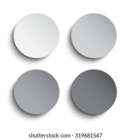 Vector set of illustration of grey paper circle notes. Empty label round sticker, tag. Blank templates of a price tags. Mockup for your business presentation. Abstract background, banner, card.
