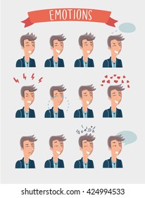 Vector set of illustration of handsome cartoon man emotions portraits