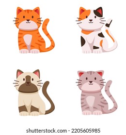 Conjunto de ilustraciones vectoriales con un lindo y feliz personaje de gato aislado con fondo de color blanco. colección vectorial de gatos sentados