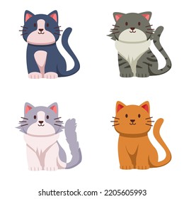 Conjunto de ilustraciones vectoriales con un lindo y feliz personaje de gato aislado con fondo de color blanco. colección vectorial de gatos sentados