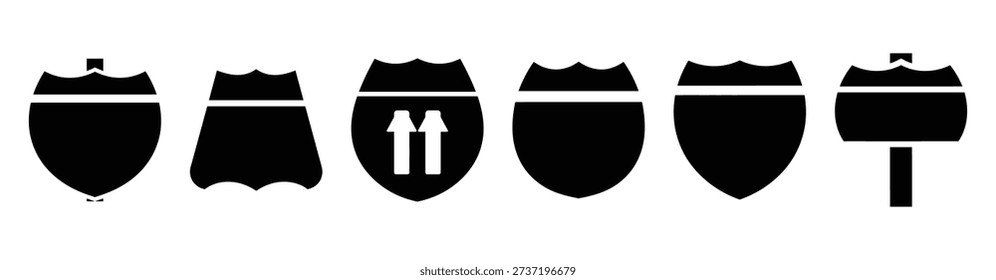 Vector set illustration of highway sign icons. Simple transport silhouette icon design collection.