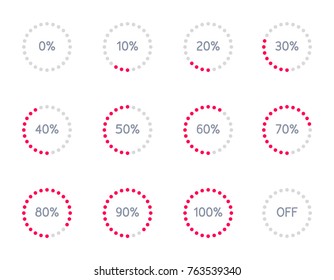 Vector set illustration with icon indicator download progress design for web site interface template file upload. Flat style modern red color circle progress bar, loading and buffering percentage
