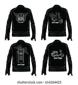 Vector set illustration of leather motorcycle jacket racer logo templates. Emblems and label. Advertisements, brochures, business templates. Isolated on a color background