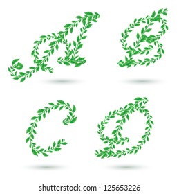 Vector set illustration a leaves letter on white.