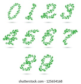 Vector set illustration a leaves number on white.