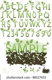 Vector  set illustration a letter in the form of green sprouts on the earth