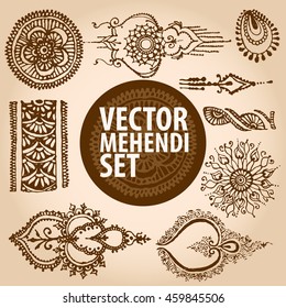 vector set : illustration mehendi, henna tattoo 